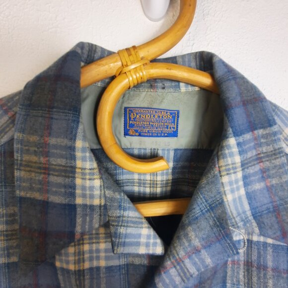 Vintage Pendleton Shirt Men Large Plaid 100% Virgin Wool Flannel Button Down USA - Picture 2 of 7